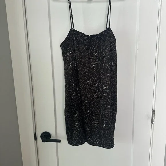 Gianni Bini Black and Floral Satin Slip Dress Square Neck Size 6‎ - Picture 3 of 6